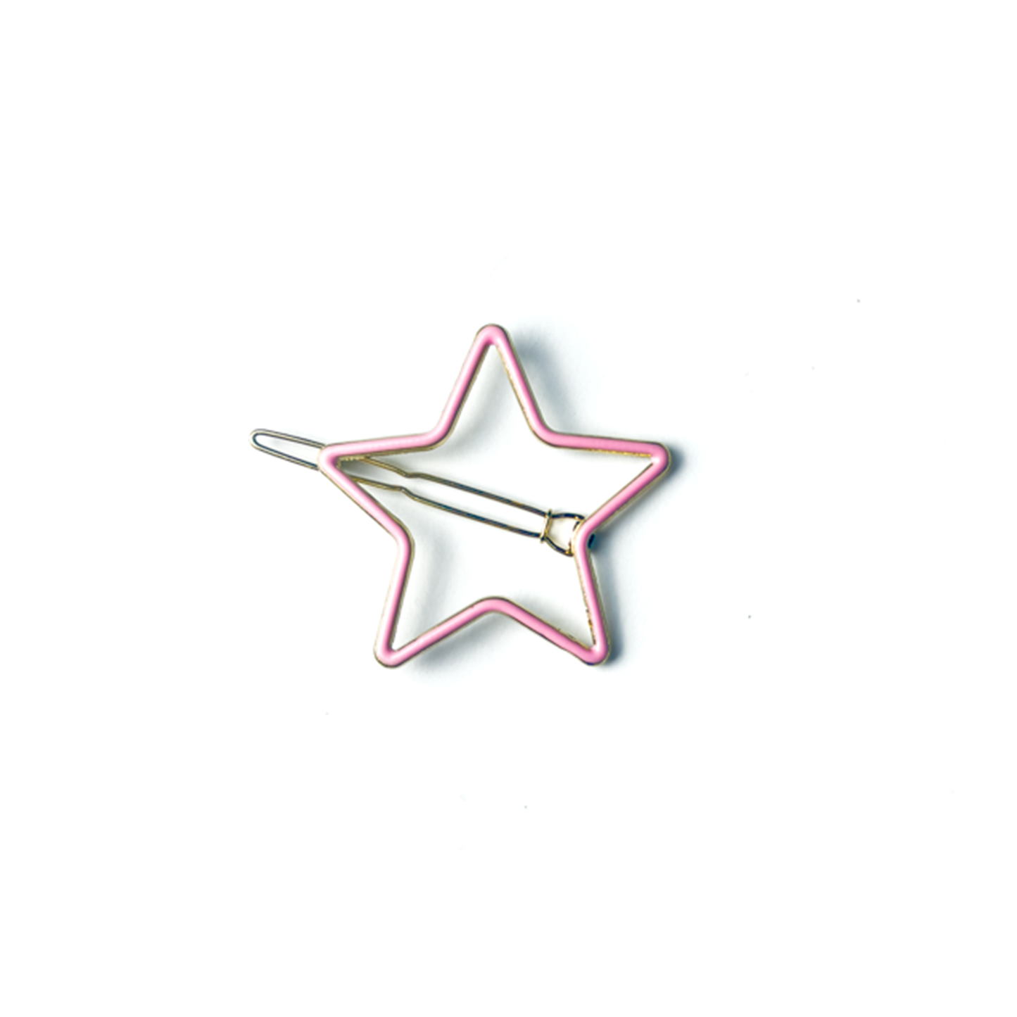 Presilha de cabelo metal line estrela rosa e dourada