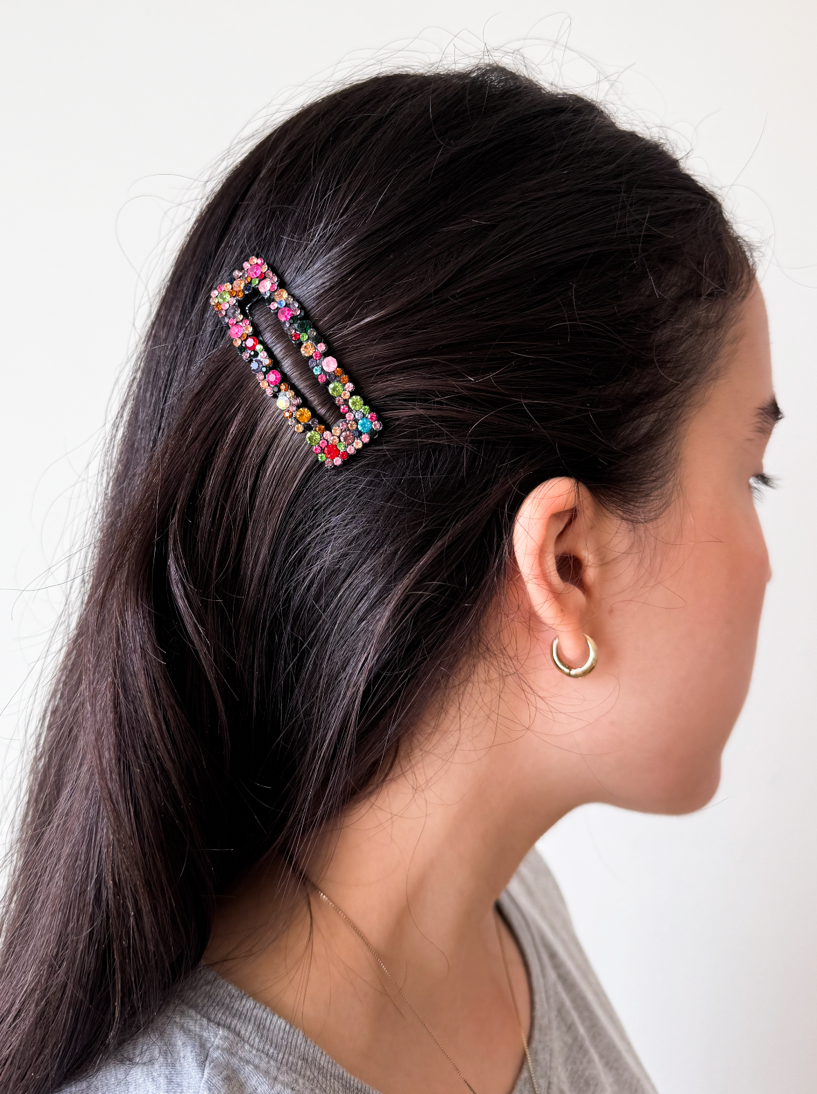 Presilha de cabelo tictac strass colorido vazado