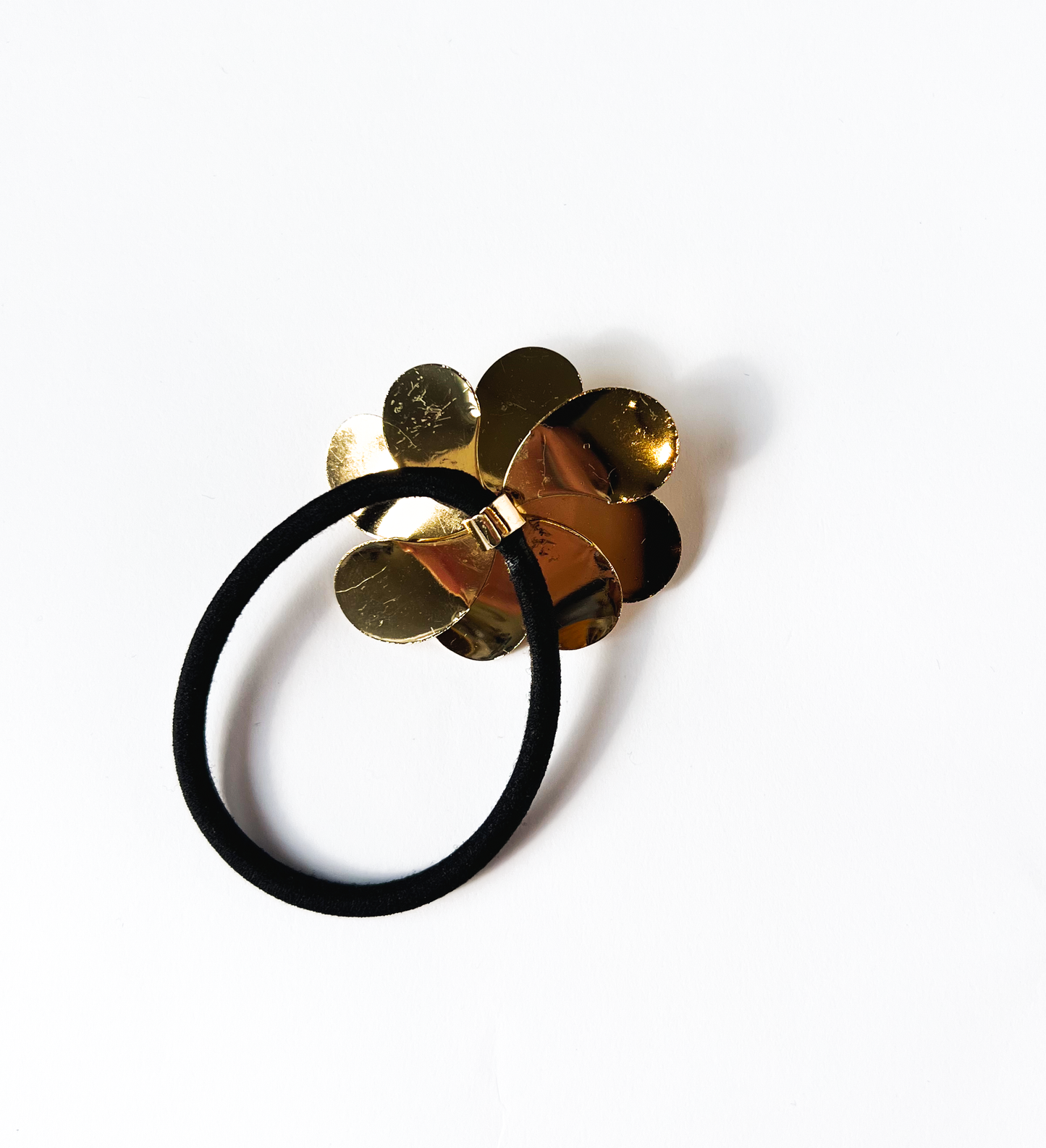 Elástico de cabelo floral dourado
