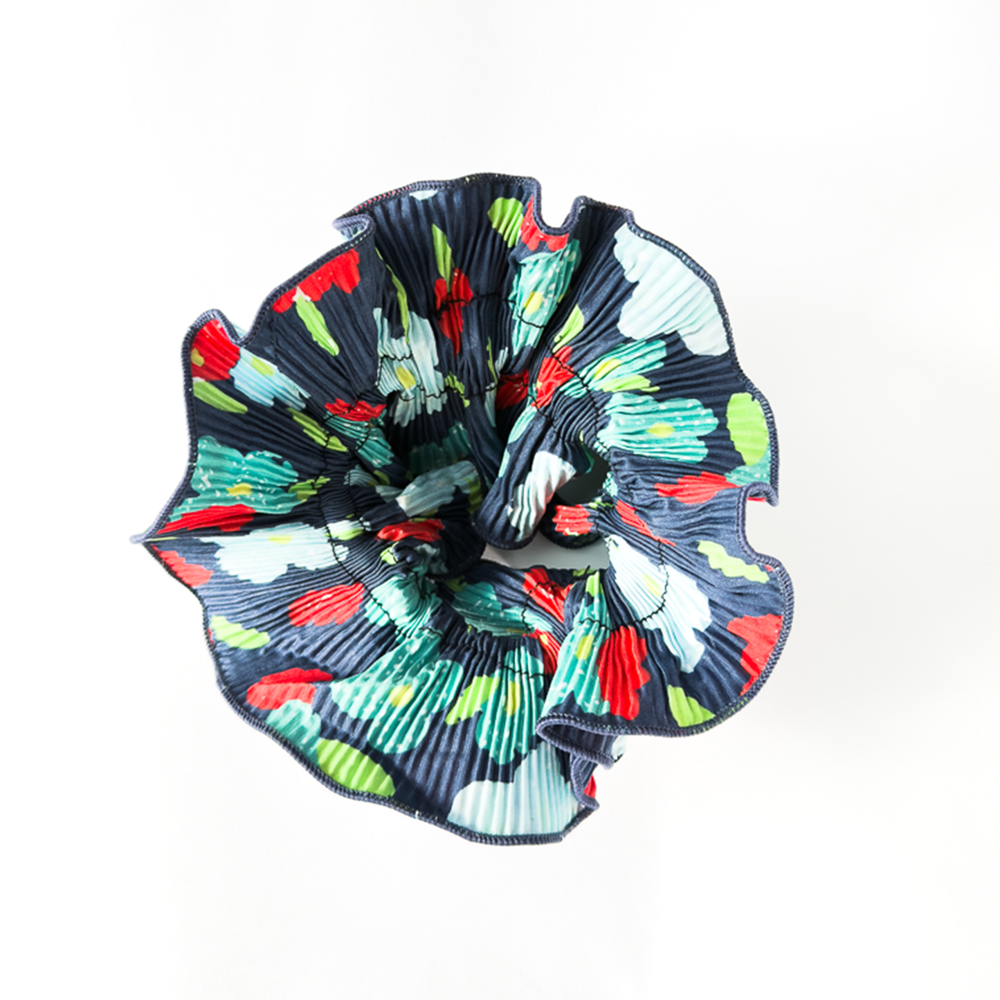 Elástico de cabelo scrunchie plissado estampado azul