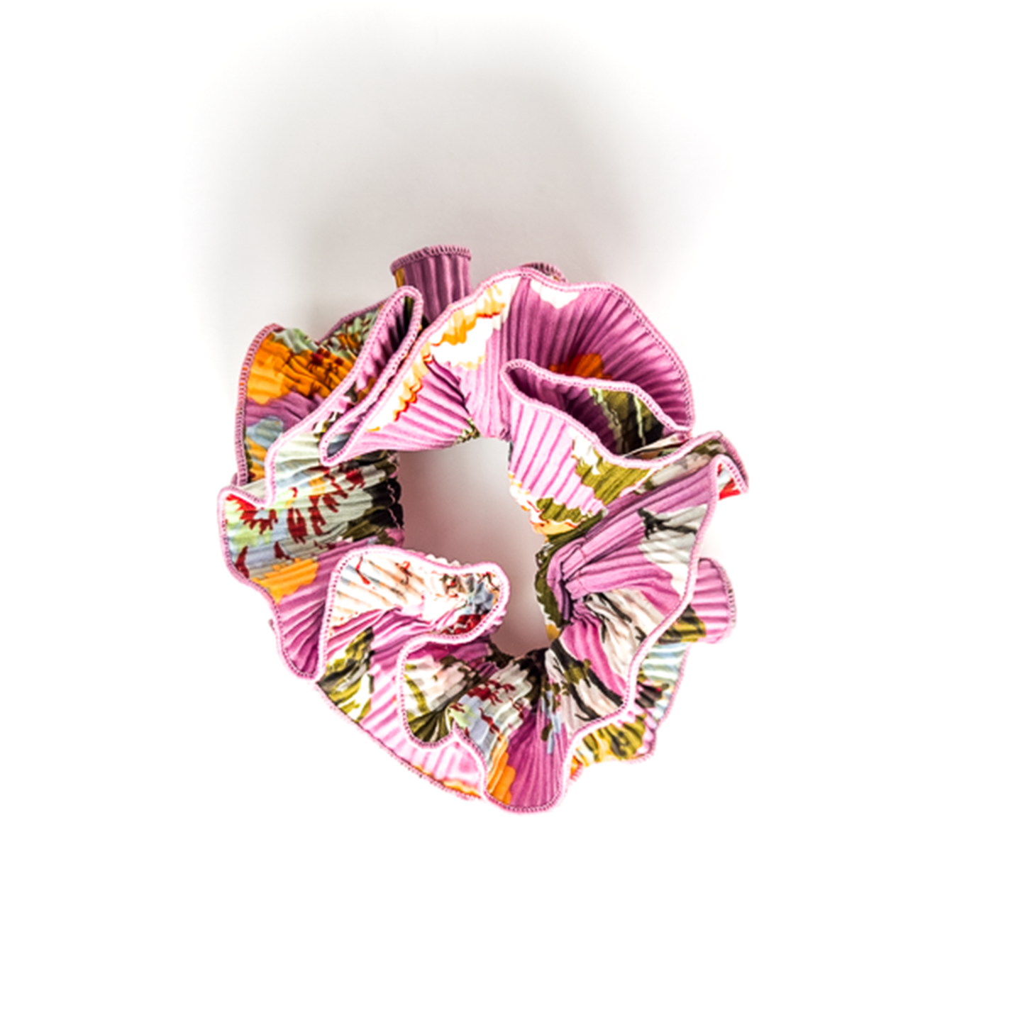 Elástico de cabelo scrunchie plissado estampado lilás