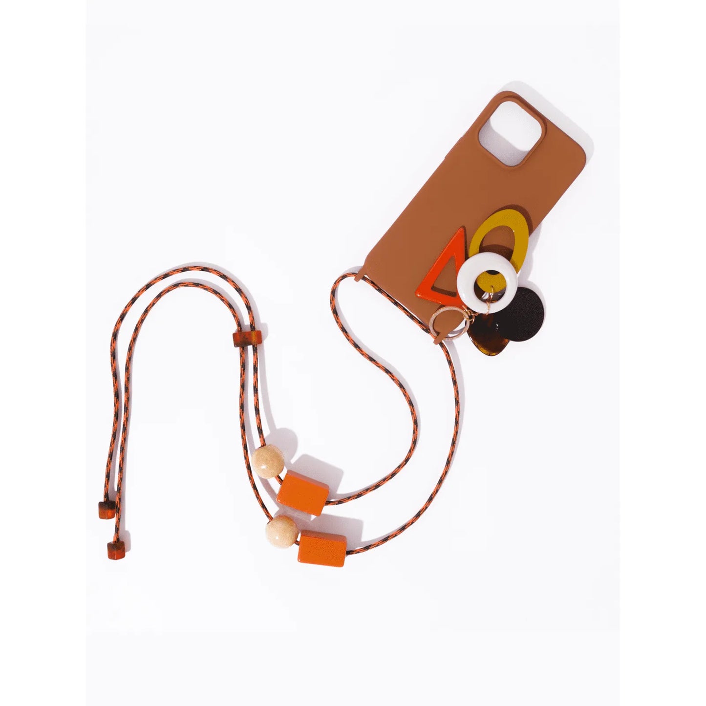 Capinha de celular caramelo com cordinha laranja + chaveiro