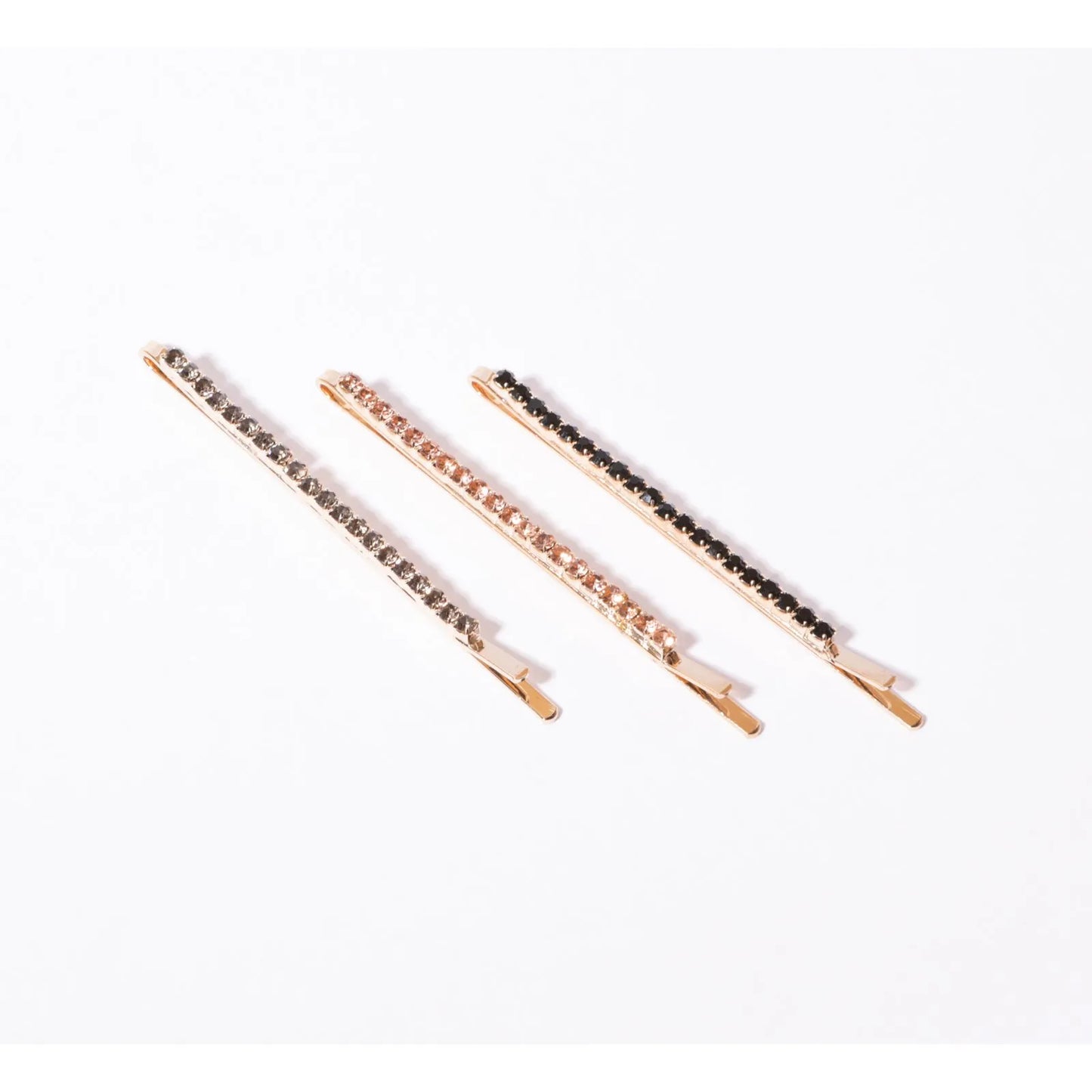 Grampo de cabelo strass preto, cinza e dourado ( 3 und.)