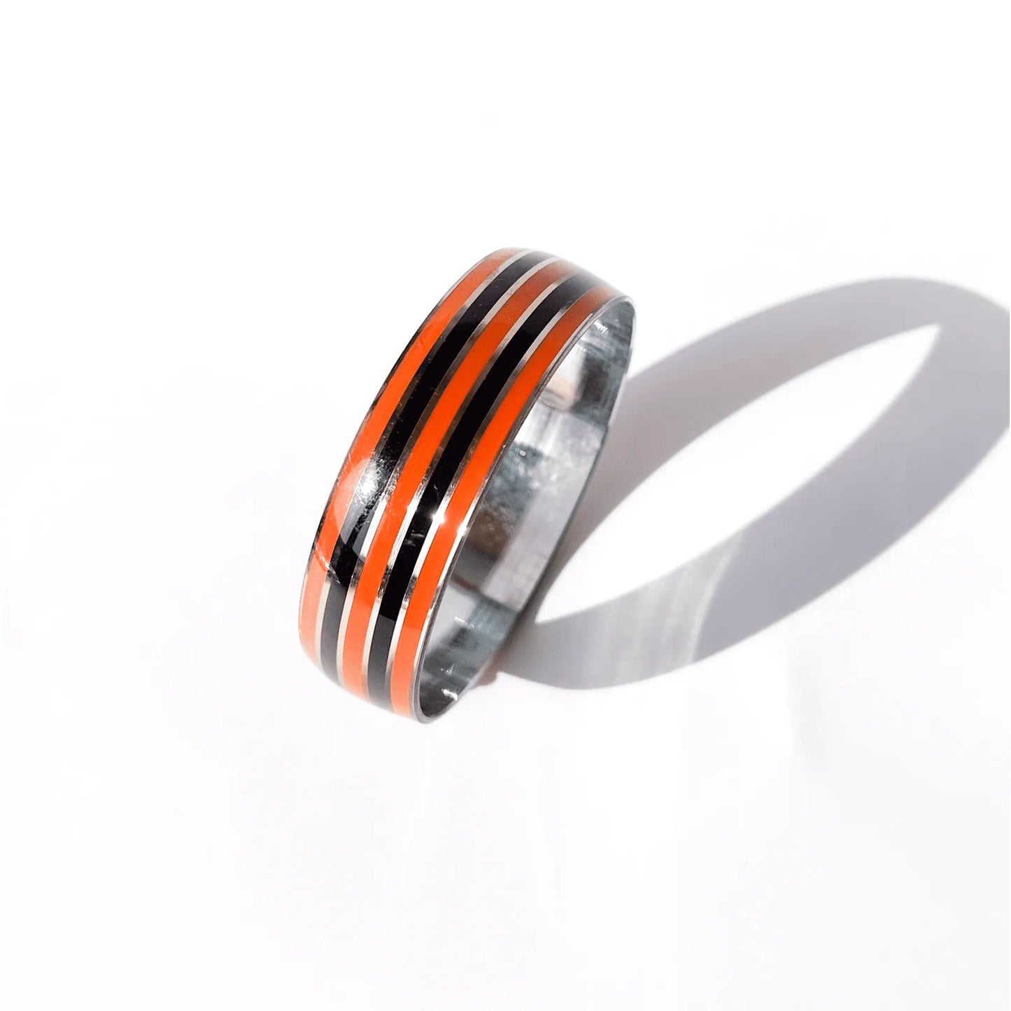 Pulseira Listras Vintage Prata, Preto e Laranja