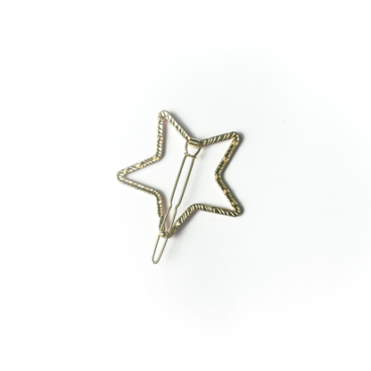 Presilha de cabelo metal line estrela rosa e dourada