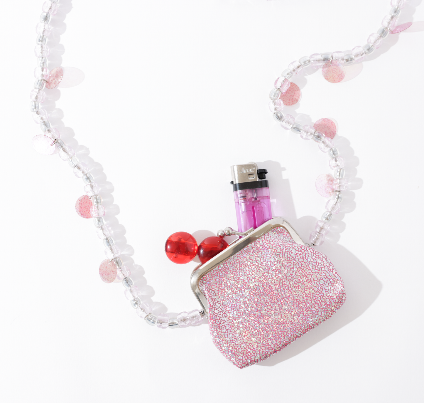 Bolsa mini porta isqueiro rosa holográfica
