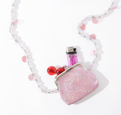 Bolsa mini porta isqueiro rosa holográfica