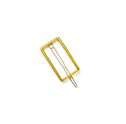 Presilha de cabelo metal line retangular amarela e dourada