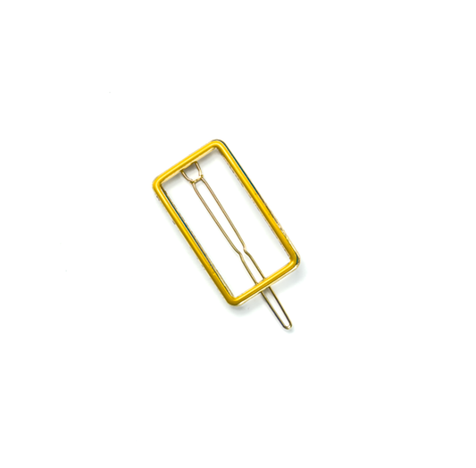 Presilha de cabelo metal line retangular amarela e dourada