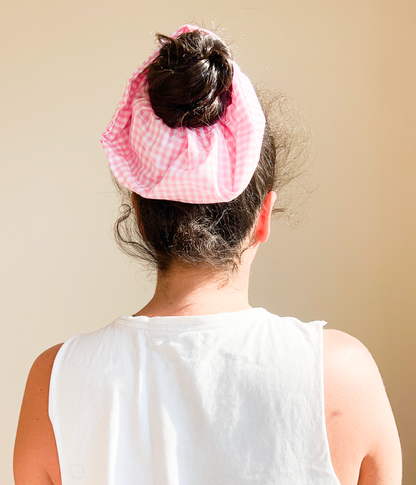 Elástico de cabelo scrunchie maxi xadrez rosa