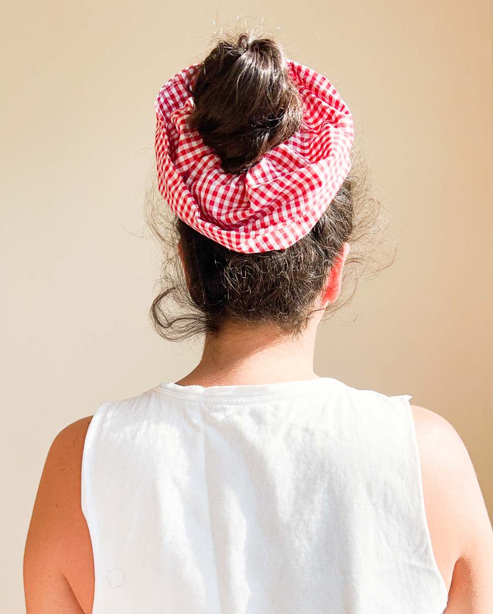 Elástico de cabelo scrunchie maxi xadrez vermelho