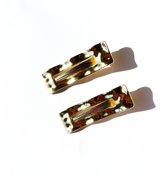 Dupla de presilha de cabelo metal dourada ondulação (2 und)