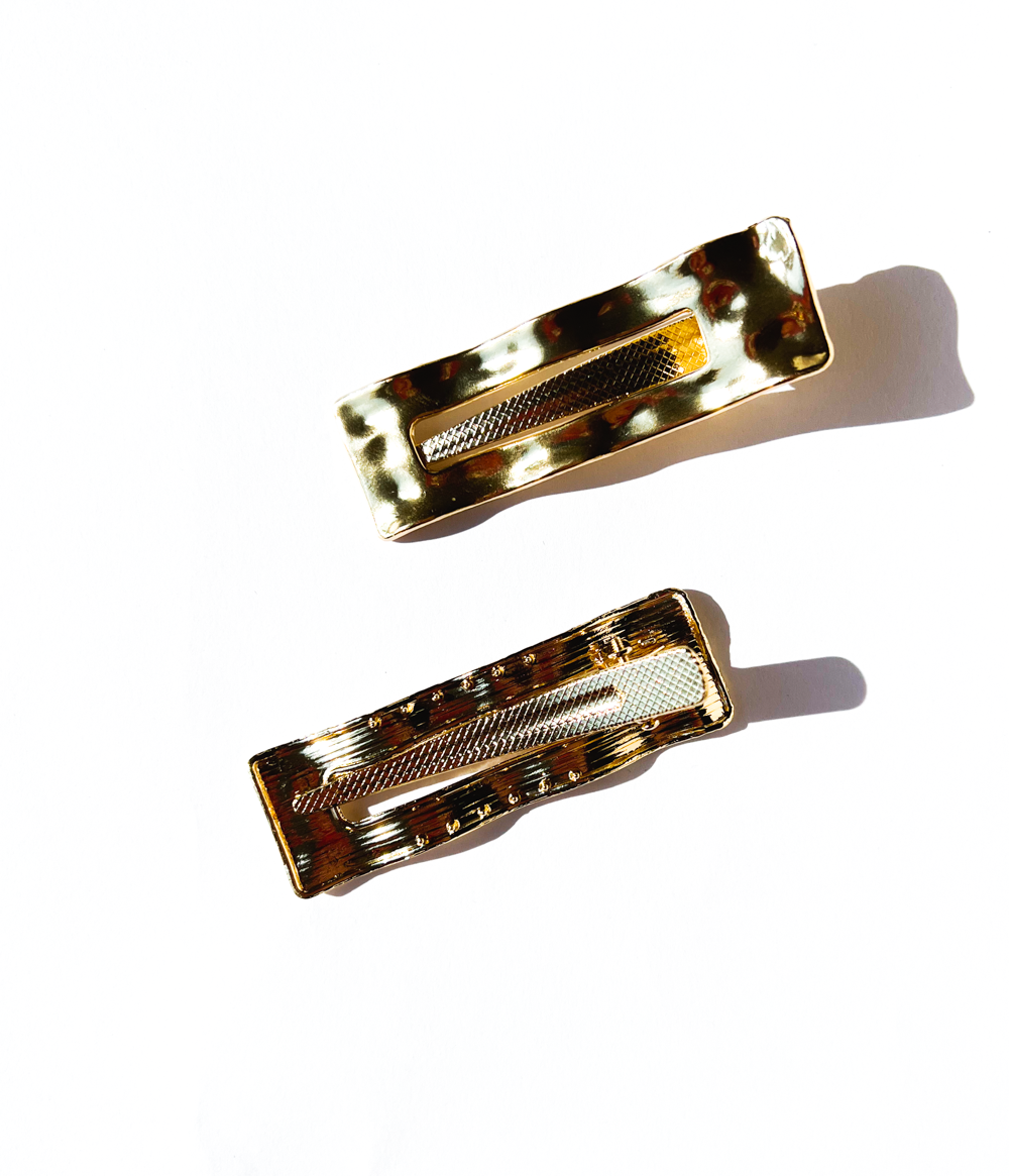 Dupla de presilha de cabelo metal dourada ondulação (2 und)