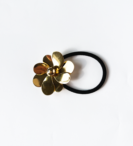 Elástico de cabelo floral dourado