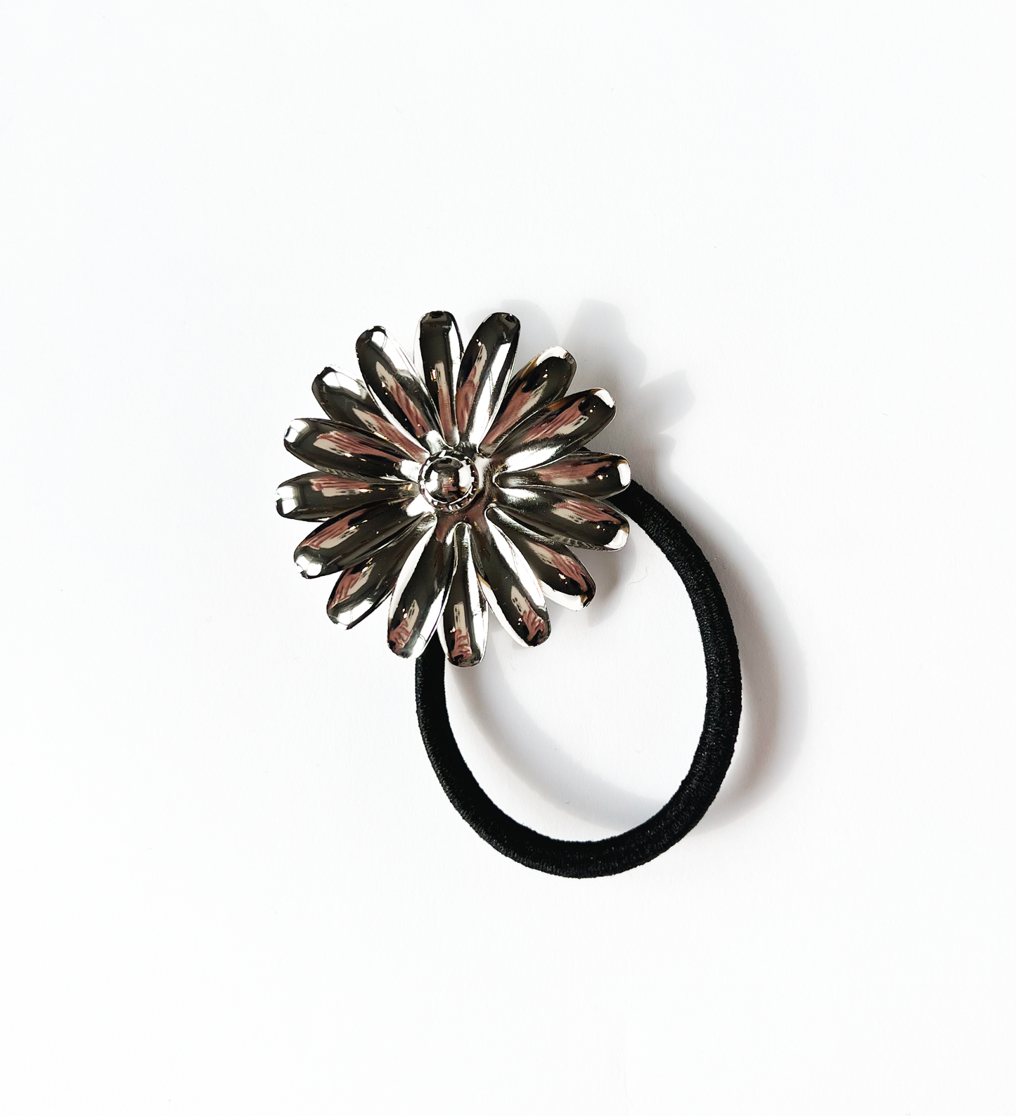 Elástico de cabelo margarida metal prata