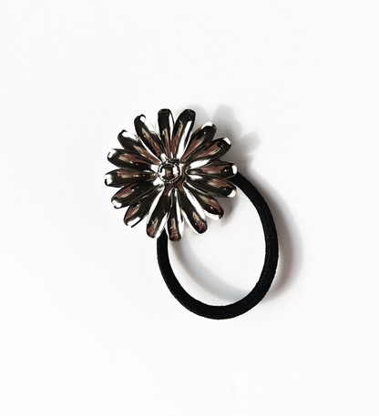 Elástico de cabelo margarida metal prata