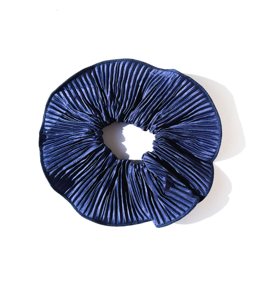 Elástico de cabelo scrunchie plissado azul