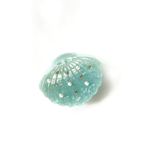Piranha de cabelo concha azul com strass e pérola