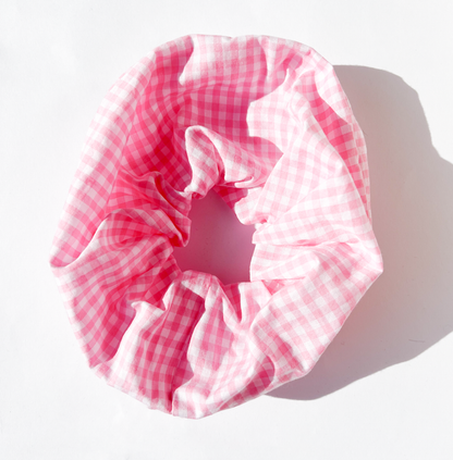 Elástico de cabelo scrunchie maxi xadrez rosa