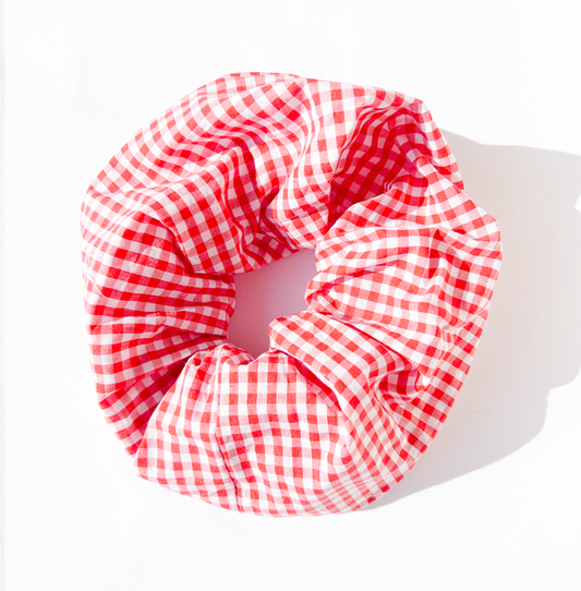 Elástico de cabelo scrunchie maxi xadrez vermelho