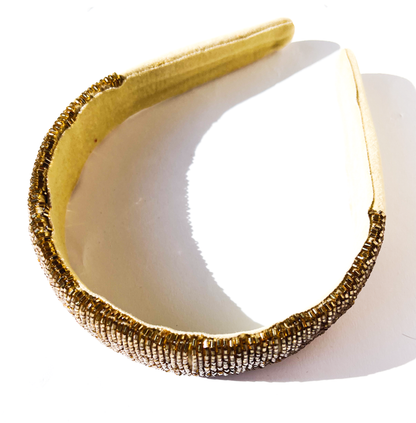 Tiara de cabelo bordada dourada