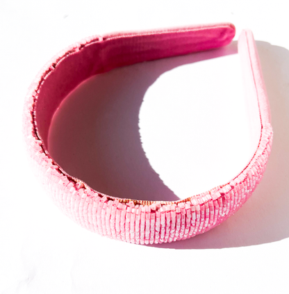 Tiara de cabelo bordada rosa
