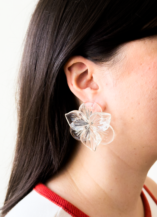 Brinco Floral resina transparente