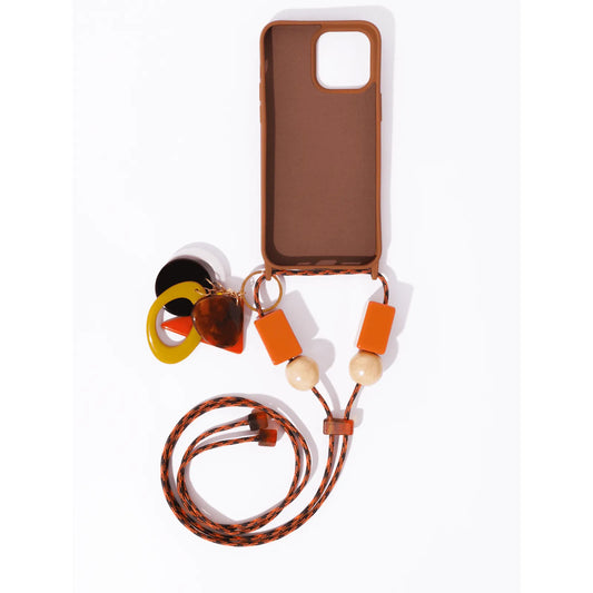 Capinha de celular caramelo com cordinha laranja + chaveiro