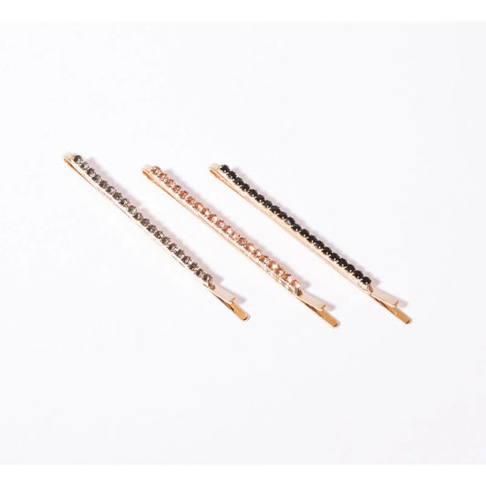 Grampo de cabelo strass preto, cinza e dourado ( 3 und.)