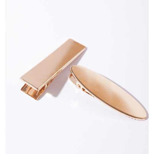Presilha de cabelo metal dourado baguete e quadrado (2 und.)