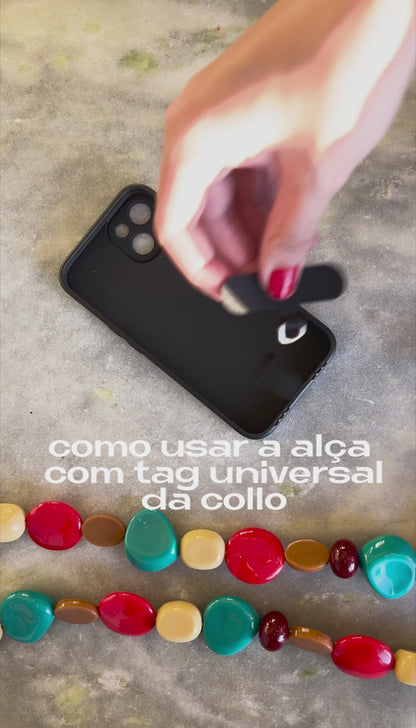 Alça de mão para celular + tag universal rosa e mostarda