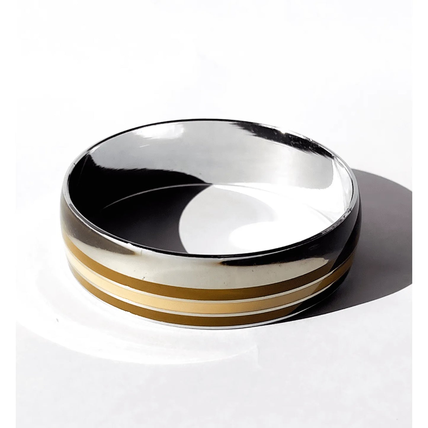 Pulseira Listras Vintage Prata, Creme e Marrom