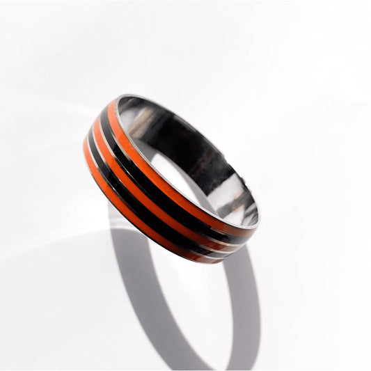 Pulseira Listras Vintage Prata, Preto e Laranja
